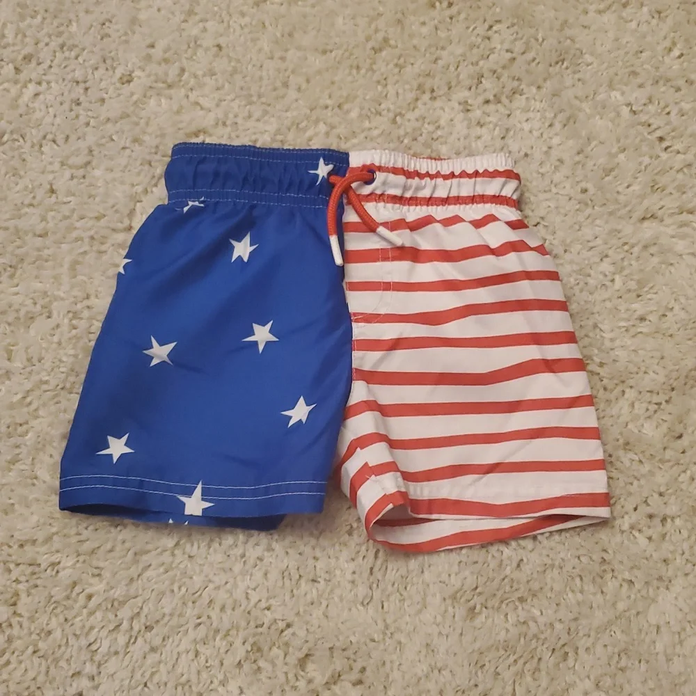 5 For $25 Cat & Jack Kids Red White Blue American Swimming Shorts Size 18 Months